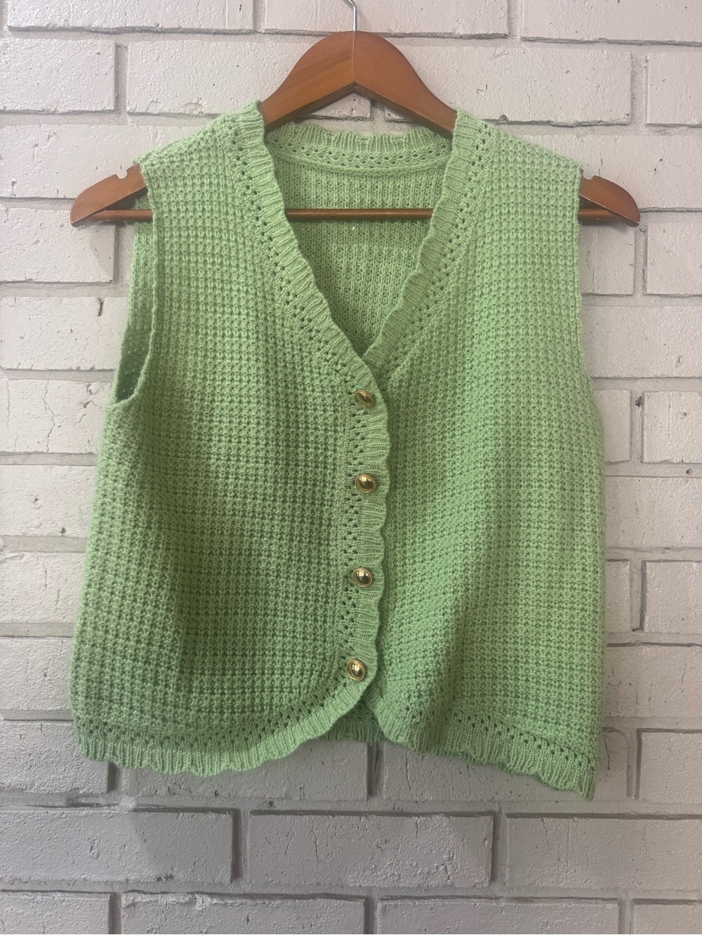 Sage Green V-Neck Knit Button Front Sweater Vest